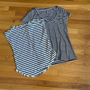 Simply Styled Black and White Striped V-Neck Tees x2 (S/M)